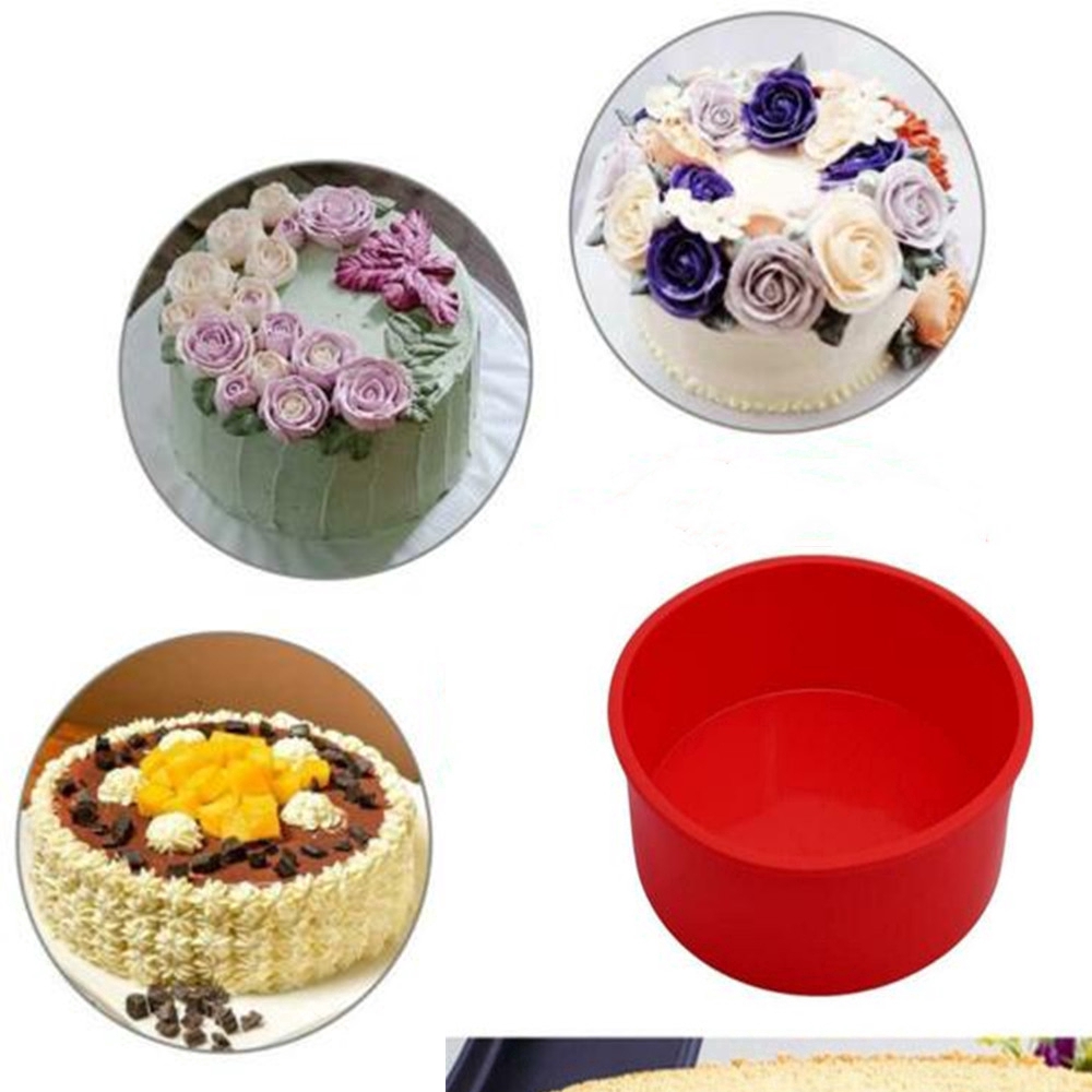 Khuôn nướng bánh hình tròn DIY bằng silicon chống dính kích thước 4''