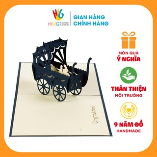 Thiệp Thôi Nôi 3D HMG Xe Đẩy Cho Các Em Bé ,Size 12x12cm NB002