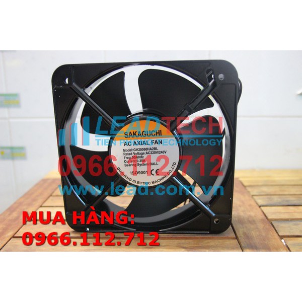 QUẠT TẢN NHIỆT, Quạt hút SAKAGUCHI GH20060HA2BL, 220/240VAC, 200x200x60mm