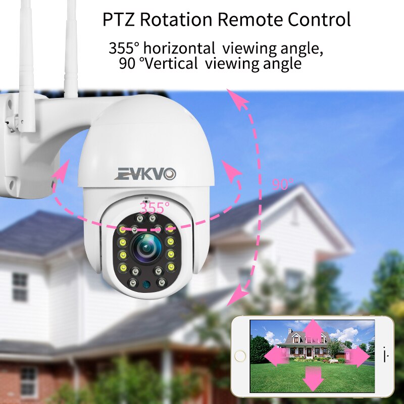 EVKVO - Theo dõi thông minh AI - Tầm nhìn ban đêm đầy đủ màu sắc - 4X Digital Zoom - Camhi Pro UHD 5MP Waterproof Wireless Outdoor WIFI PTZ IP Camera CCTV