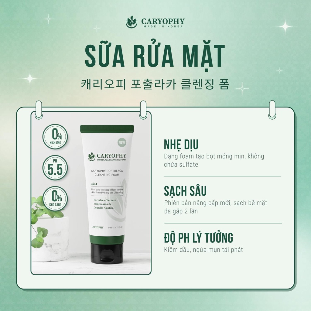 Combo làm sạch da, ngăn ngừa mụn và thâm Caryophy