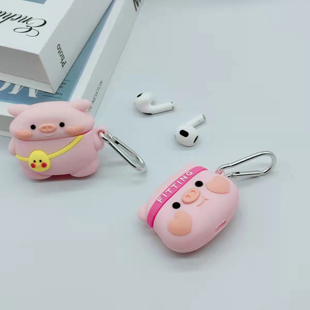 Vỏ Bảo Vệ Hộp Sạc Tai Nghe bluetooth Không Dây Airpods 3/1/2 pro Bằng Silicon Mềm Hình Chú Heo 3D Dễ Thương