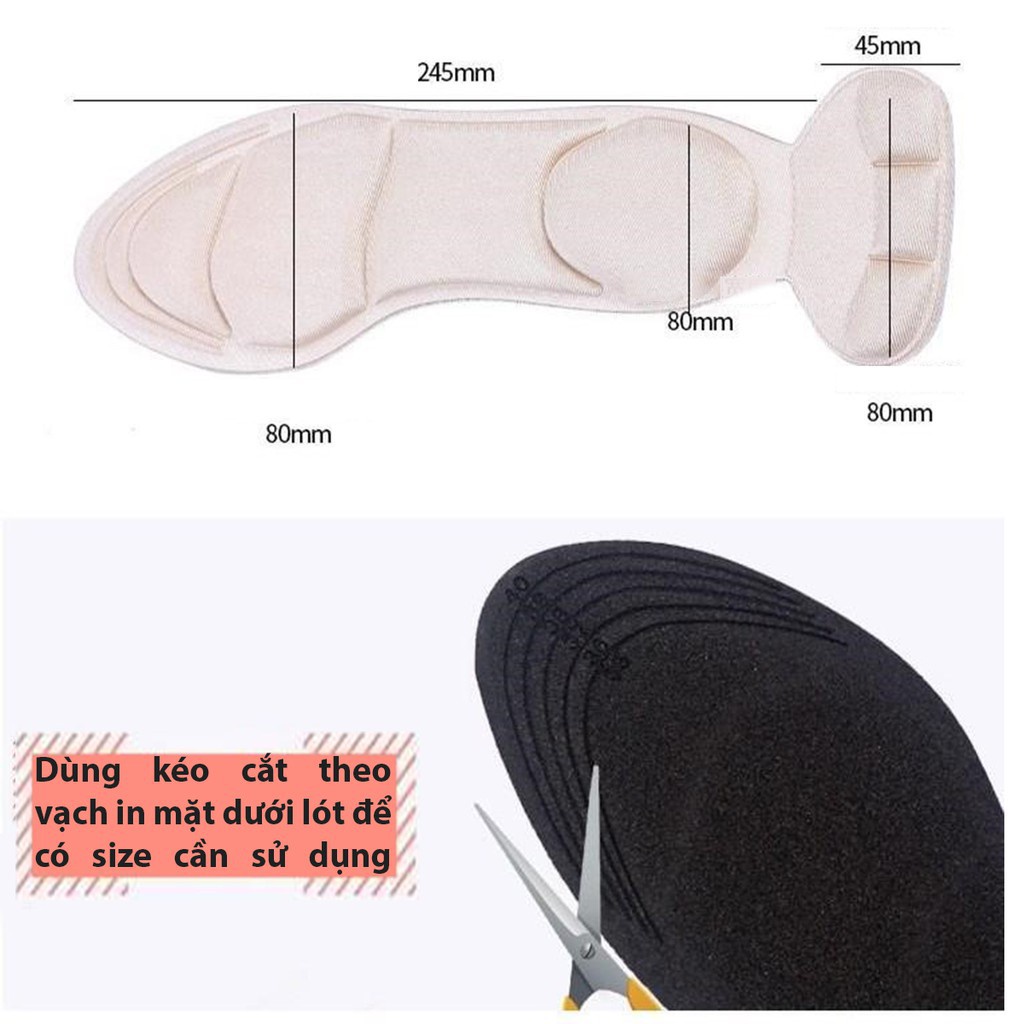 (Một cặp) Miếng lót giảm size cho giày bị rộng Cao Cấp, lót giày êm chân và thoáng khí
