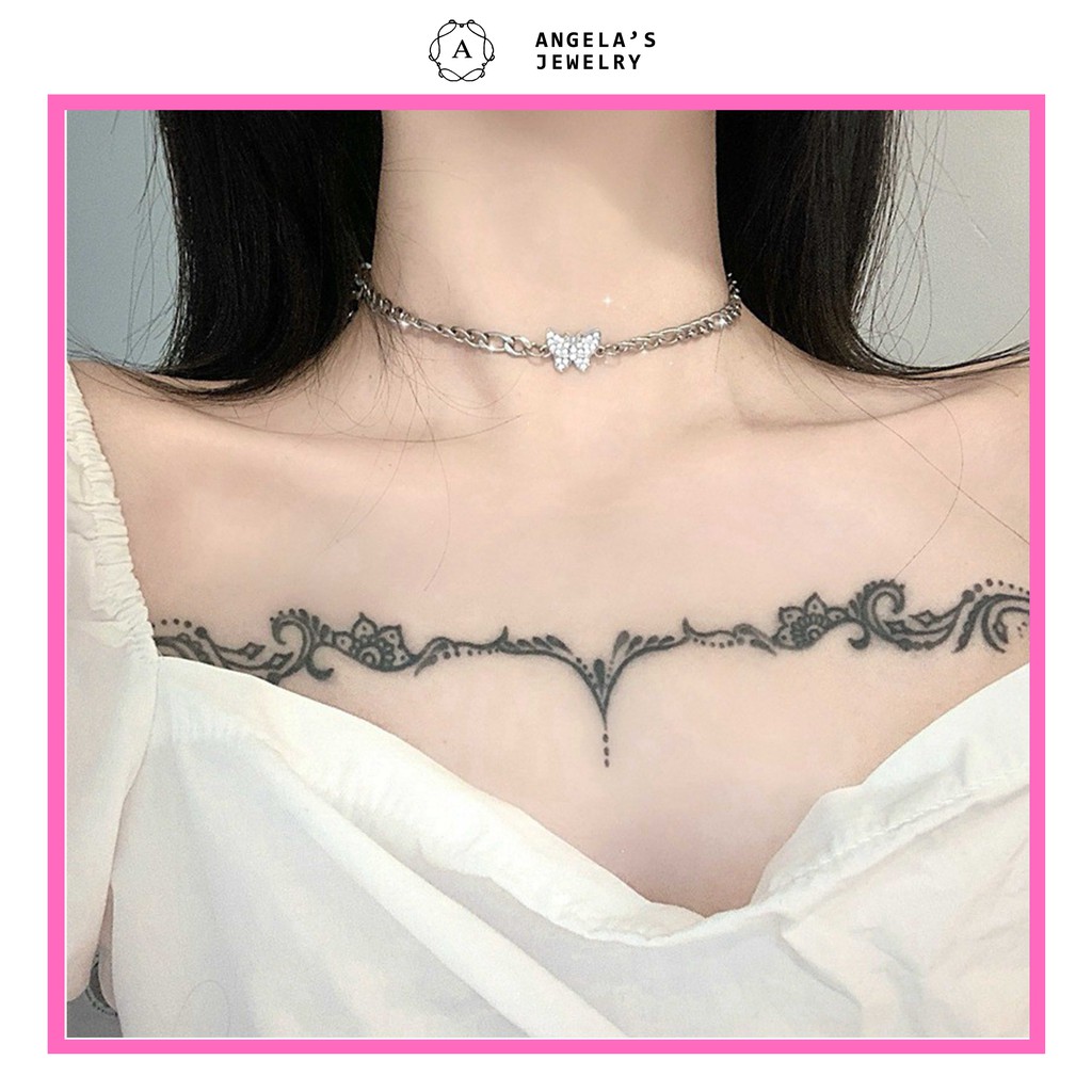 Vòng cổ Choker hình bướm đínhđdá sang trọng cho nữ (Hàng có sẵn)