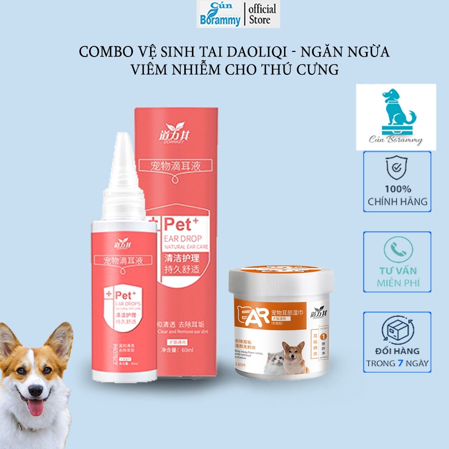Combo vệ sinh tai Daoliqi cho thú cưng- ngăn ngừa viêm nhiễm cho chó mèo