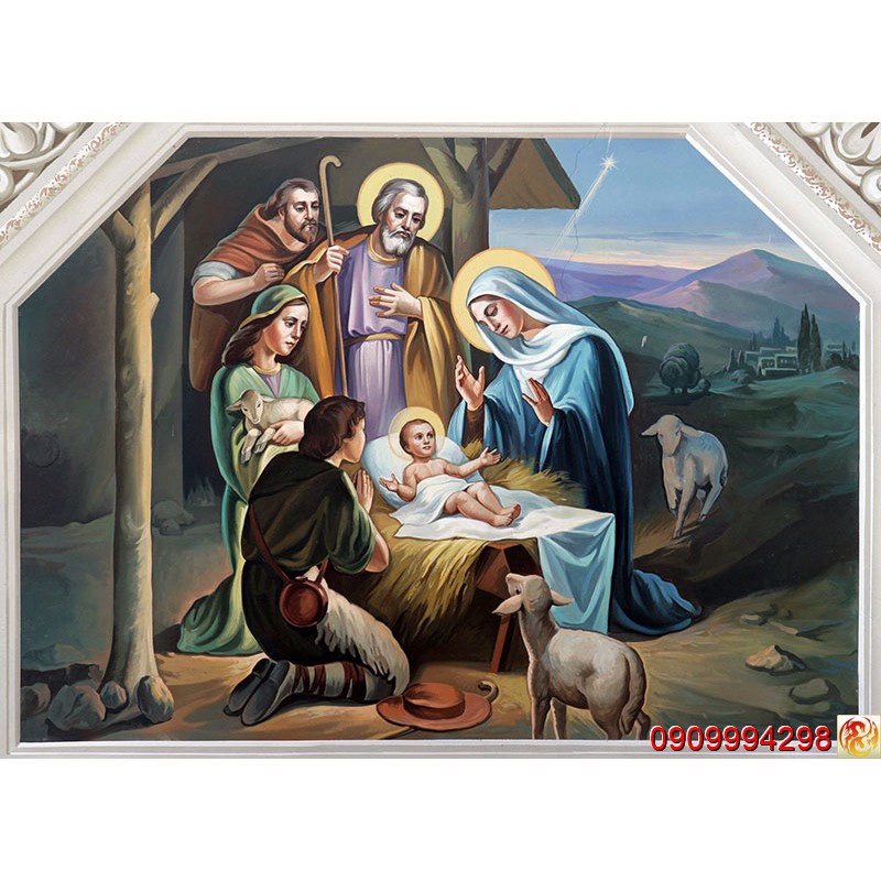Tranh dán tường 3d hình Chúa Jesus, Hình Đức Mẹ Maria