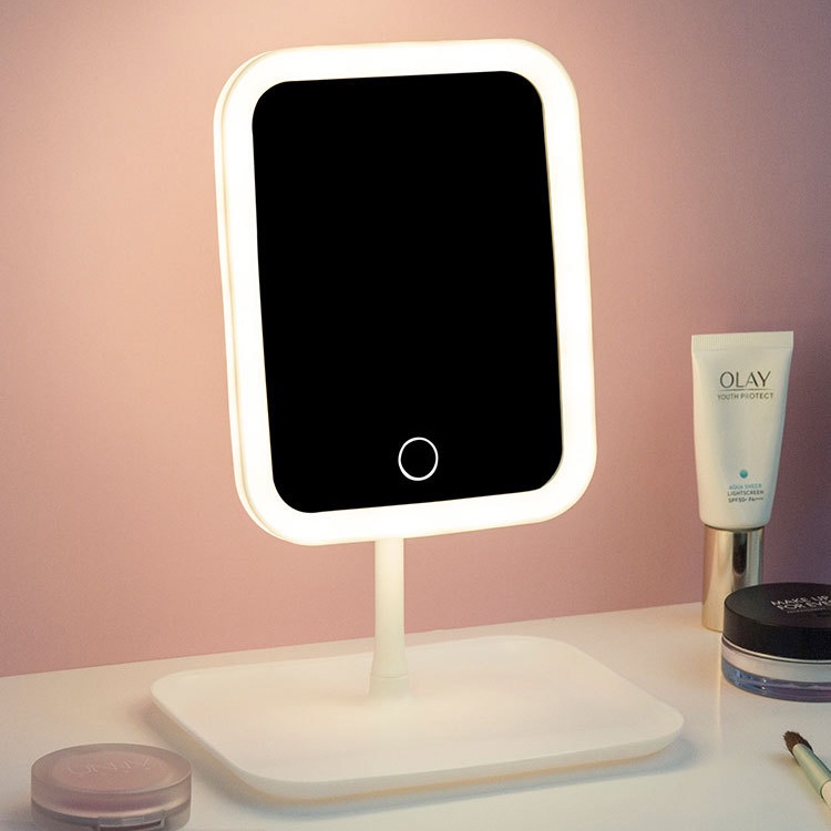 Gương Trang Điểm Để Bàn Đèn Led Chữ Nhật Có Khay