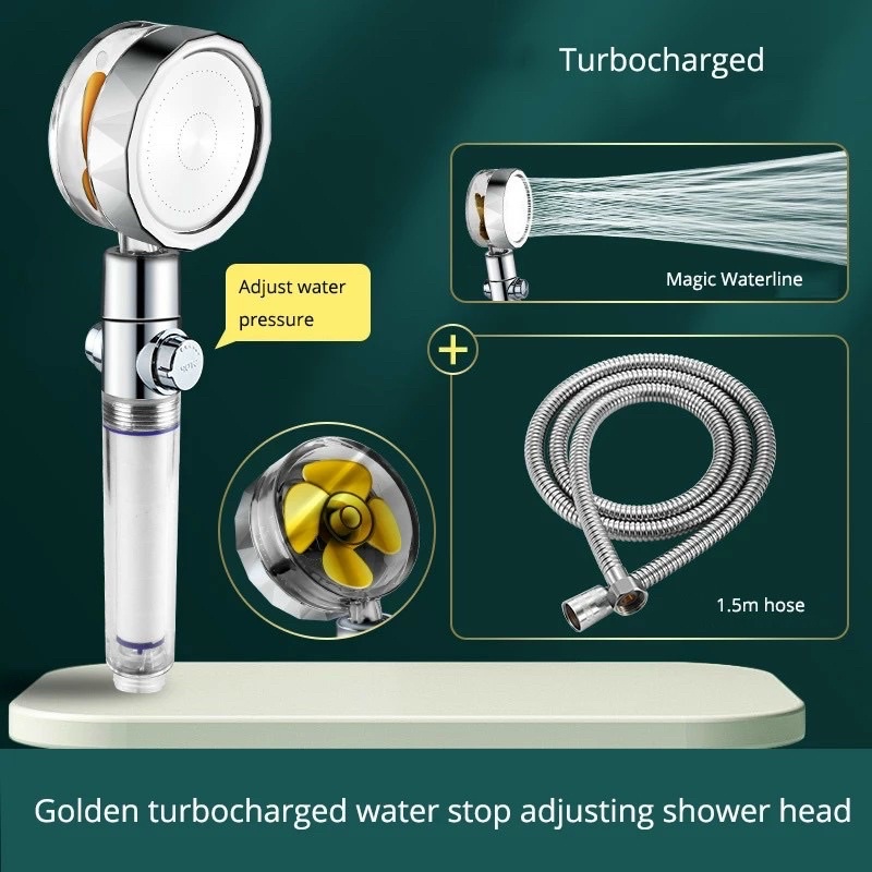 Vòi Sen Tăng Áp Có Cánh Quạt Xoay 360 Độ ,Có 2 Chế Độ Chỉnh Nước, Tặng Kèm Cuộn Dây Vòi, Vòi Massage Phong Cách Nhật Bản