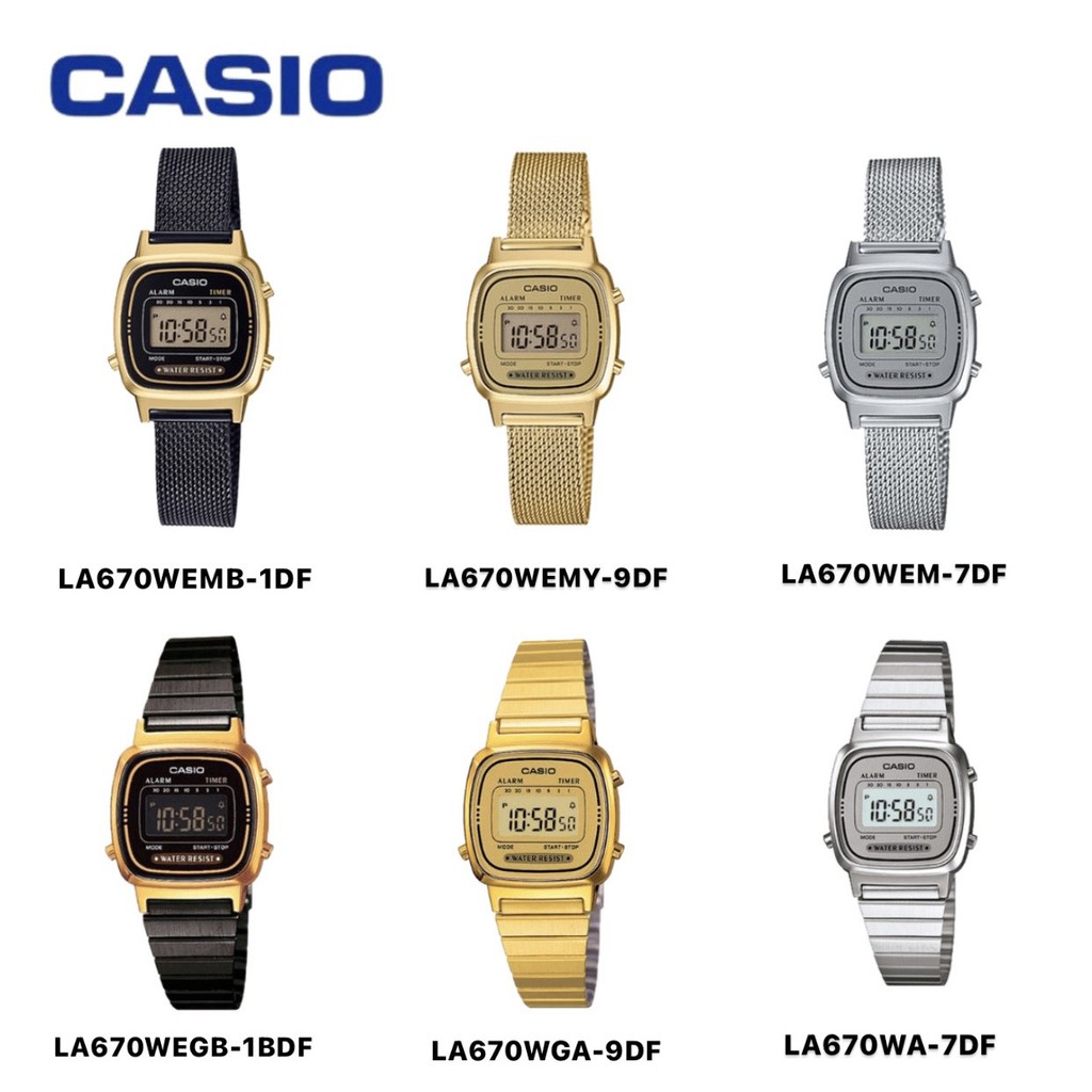 Đồng hồ nữ Casio điện tử chính hãng mặt vuông chống nước 3ATM , dây kim loại -LA670W