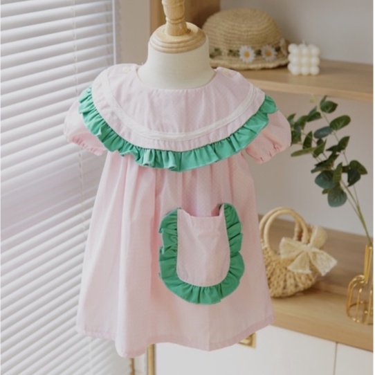 Đầm dưa hấu cho bé gái TRASUAOI DDHH từ 11-17kg màu hồng nhạt