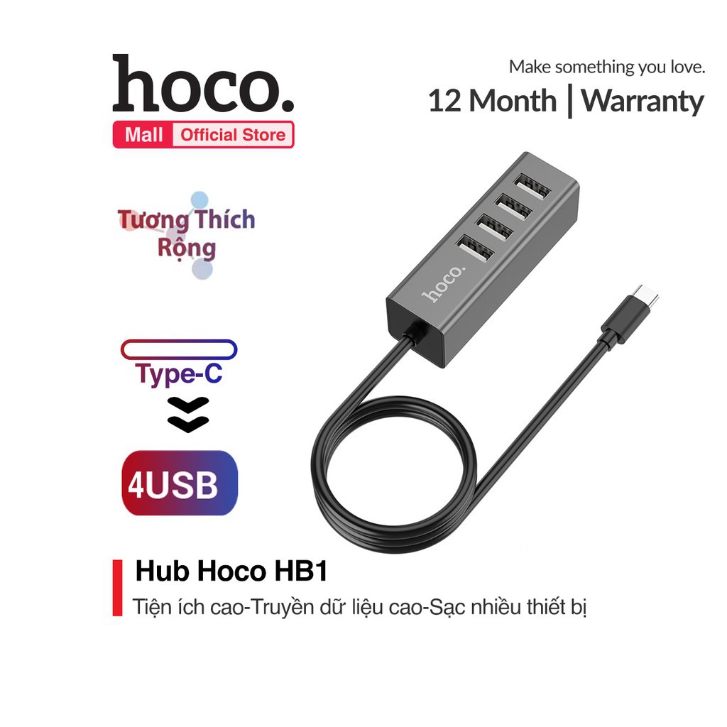 [ Giá siêu rẻ,chính hãng ] HUB 4 cổng USB Hoco HB1 tương thích cao chất liệu vỏ hợp kim nhôm cao cấp