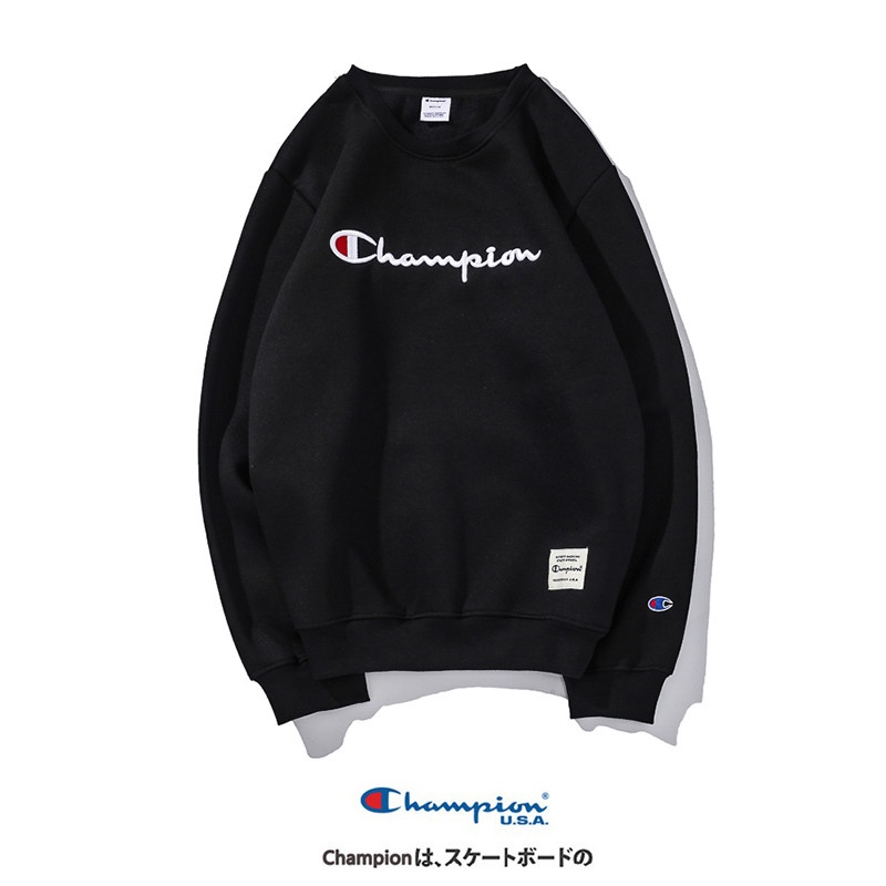 Áo sweatshirt unisex thể thao chui đầu vải cotton phối nhung trang trí chữ CHAMPION cho các cặp đôi nam và nữ | BigBuy360 - bigbuy360.vn
