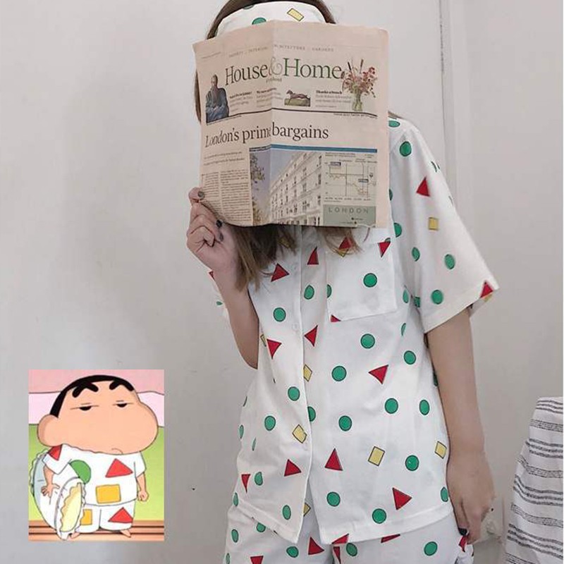 Bộ Đồ Ngủ 2 Trong 1 Tay Ngắn In Hình Cậu Bé Bút Chì Shin Chan Dễ Thương Ốp