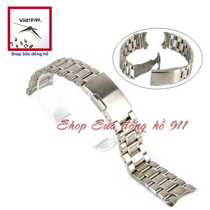 Dây đồng hồ kim loại khóa hộp kiểu Ôm, đầu ôm - Trắng Inox