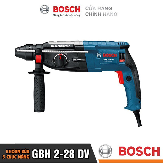 [CHÍNH HÃNG] Máy Khoan Búa Bosch GBH 2-28 DV (28MM-820W) - Chuyên Khoan Bê Tông, Có Đục, Công Nghệ Giảm Rung, Giá Đại Lý