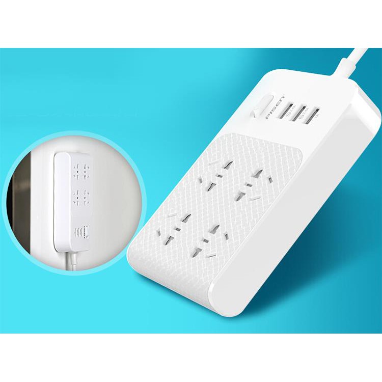 Ổ cắm điện Pi.sen BH-43 - 2500W dài 1.8m, 100-240V, 4 lỗ 2-3 chân đa năng, 3 cổng USB