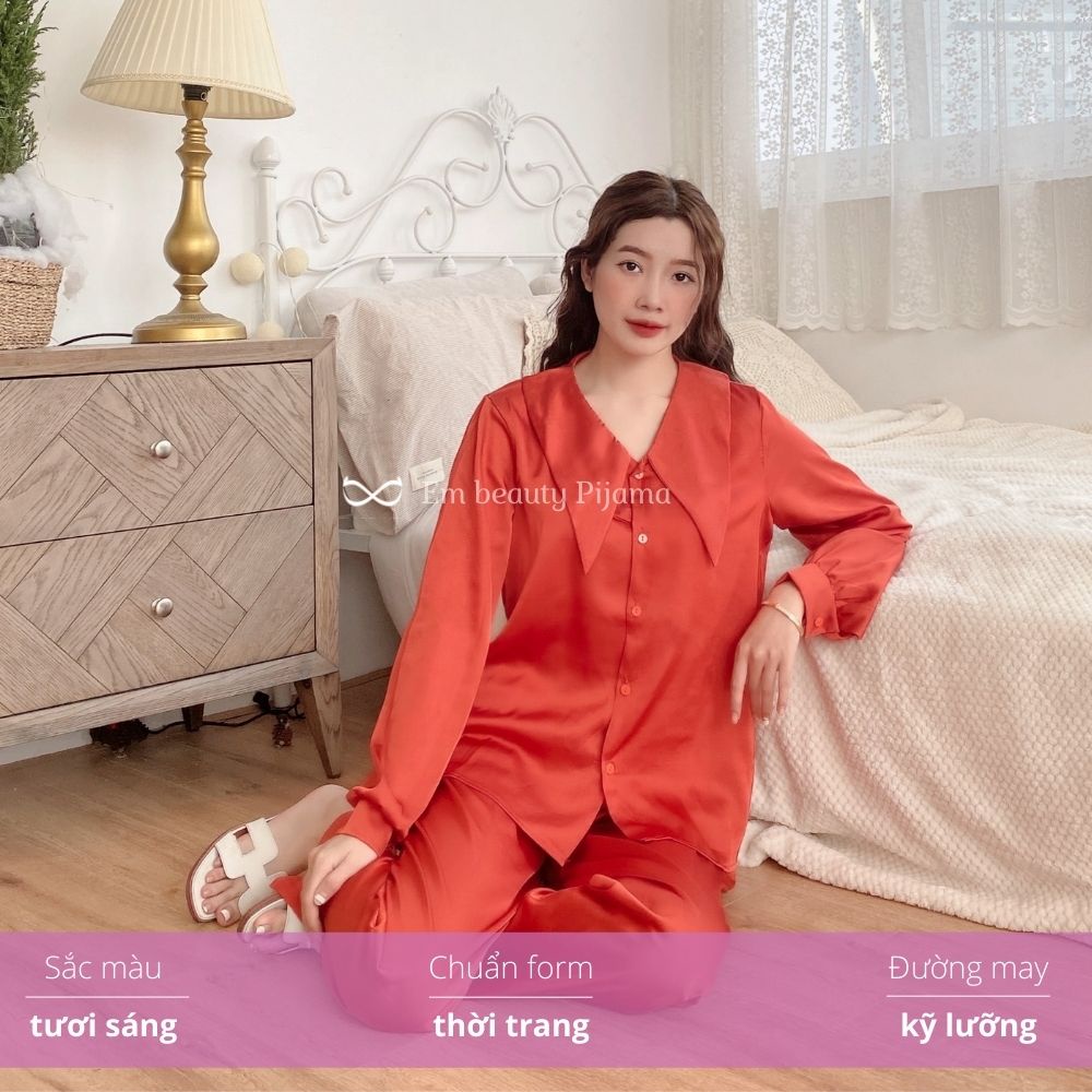 Pijama lụa EMBEAUTY đồ ngủ nữ, bộ mặc nhà dài tay, latin trơn, tiểu thư, sau sinh FREESHIP TẶNG QUÀ_EM12 | BigBuy360 - bigbuy360.vn