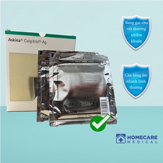 Băng gạc thấm hút dùng cho vết thương nhiễm khuẩn 🔹ASKINA CALGITROL AG 10x10CM🔹cân bằng ẩm tối ưu, lành thương nhanh
