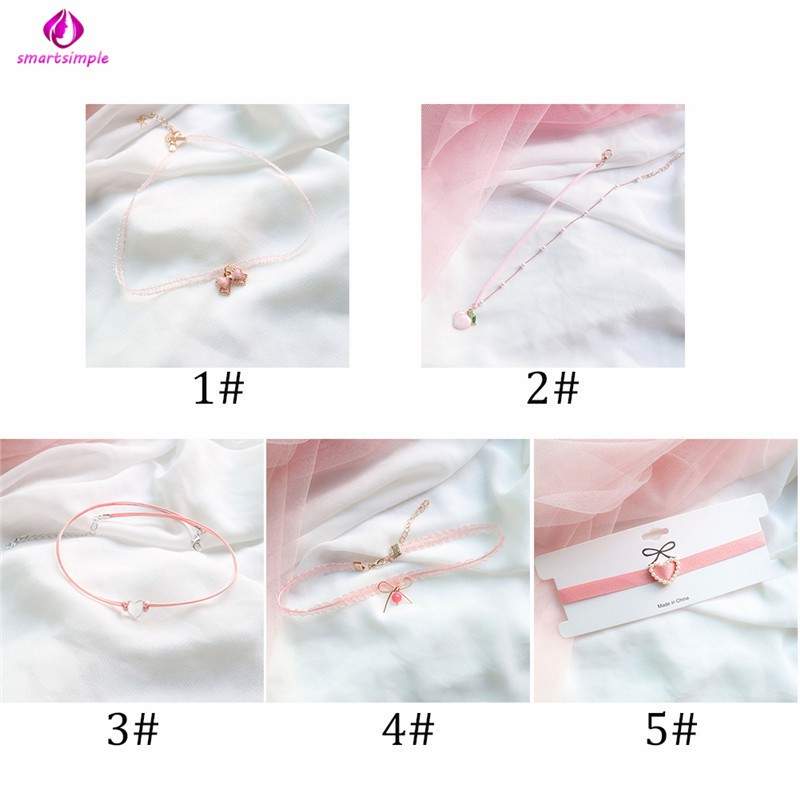 SS Fashion Charm Unique Pink Series Pendant Choker Short Clavicle Chain Women Jewelry Gift
