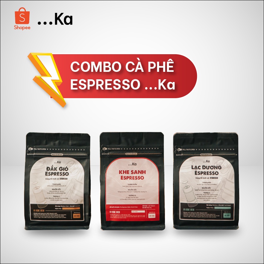 Combo Cà Phê nguyên chất pha Espresso, Đắk Gió Robusta giống cổ Lạc Dương hương hạnh nhân Khe Sanh dày ấm ngọt nho đen