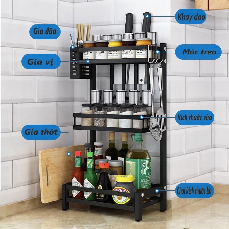 *FULL phụ kiện * Kệ Gia Vị 2, 3 tầng khung INOX Cao cấp giá siêu tốt-KGV01