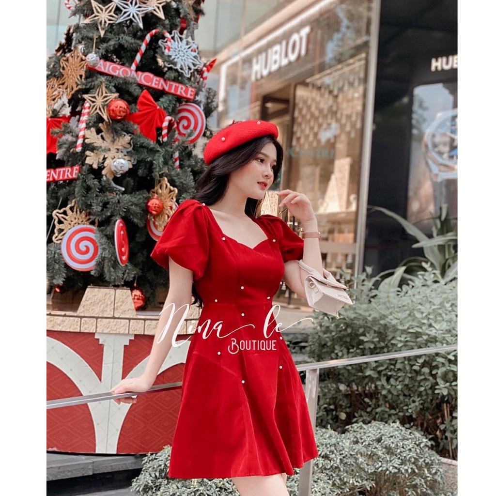 [Mẫu Mới] Váy Đỏ Đầm công chúa dáng xoè sang chảnh hết mức màu đỏ chơi Noel dành cho