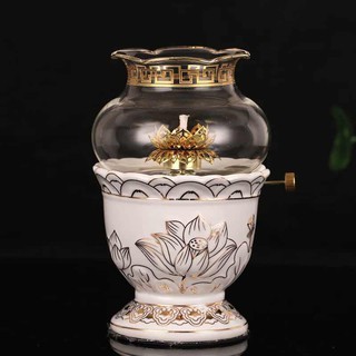 Đèn dầu hoa sen gốm sứ  - trắng