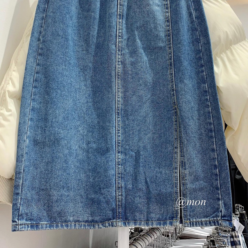 2101550 Chân váy jeans dáng dài nữ ulzzang xẻ bên nhiều màu chất jeans dày dặn có size | BigBuy360 - bigbuy360.vn