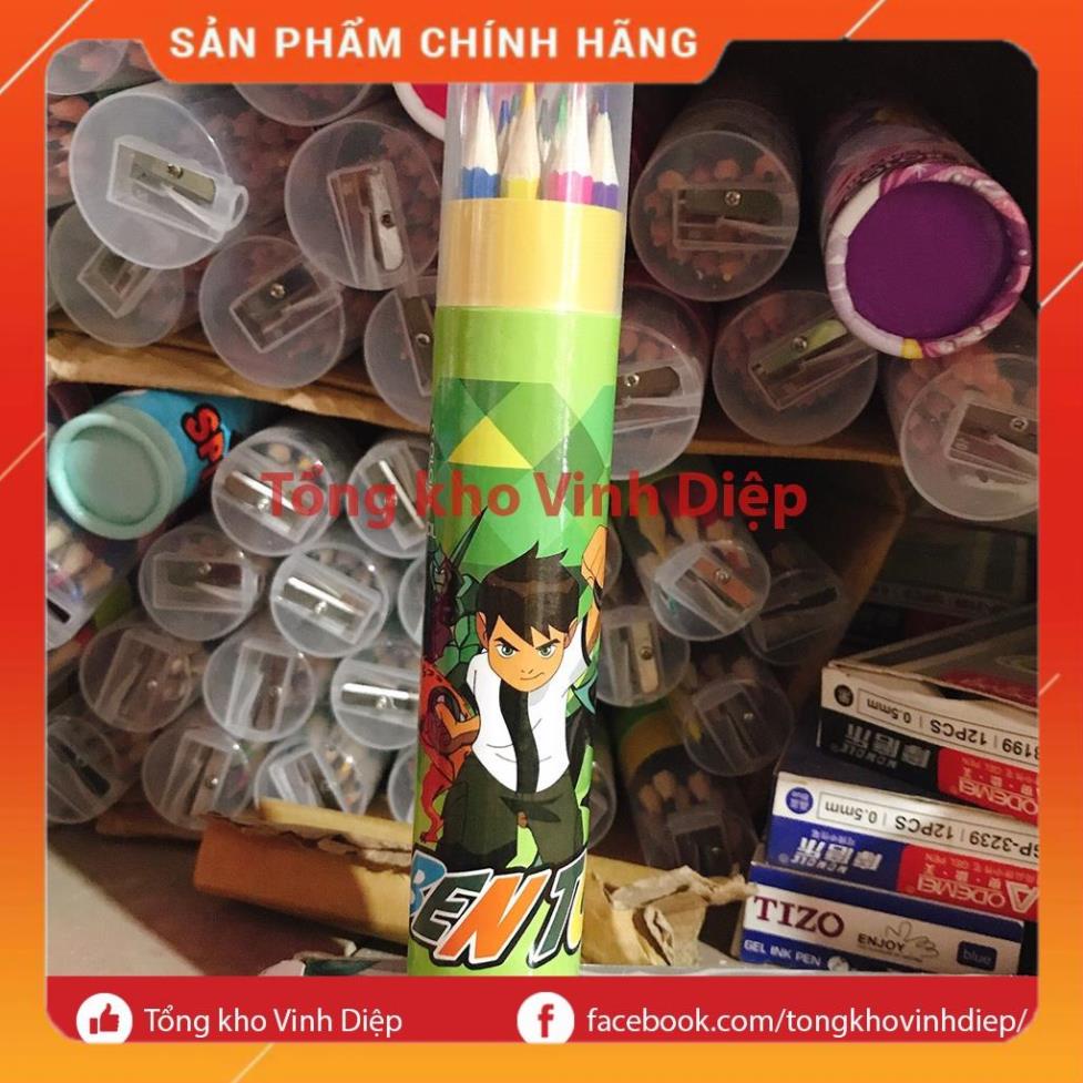 Lọ bút chì màu 12 - 18 màu, hộp bút chì màu 12 18 cây, nắp kèm chuốt gọt bút