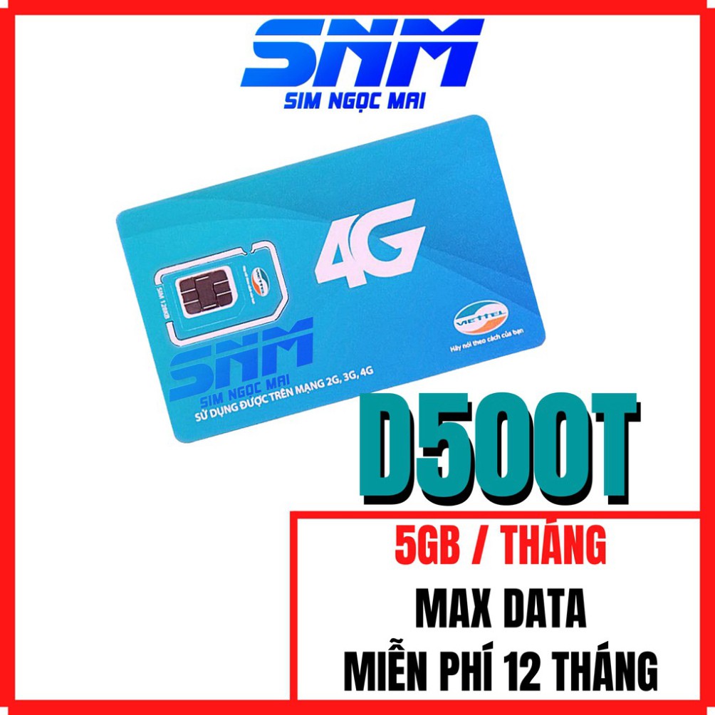 [FREESHIP] Sim 4G Viettel D500 - D500T  5Gb/tháng Trọn Gói 1 Năm Không Nạp Tiền - NGHE GỌI ĐƯỢC