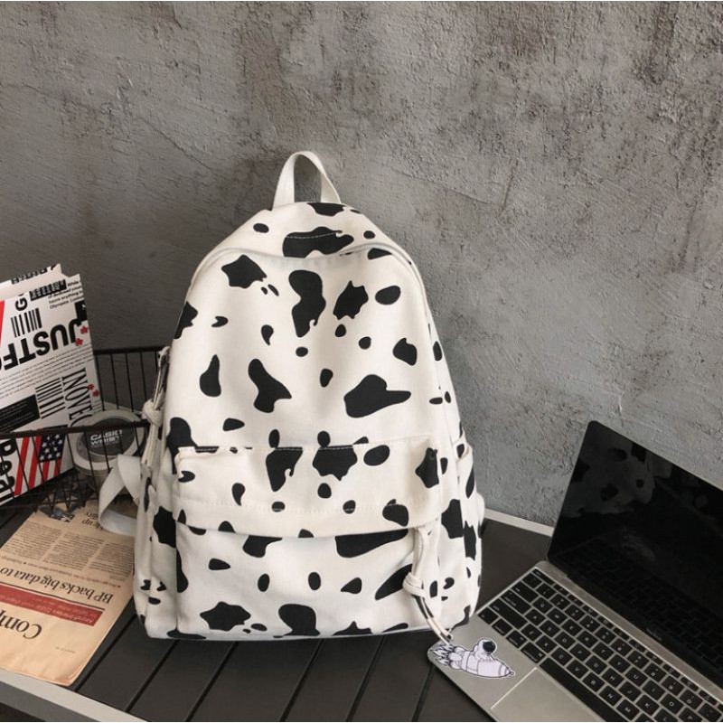 Cặp sách đi học rẻ vải canvas bền bỉ Cute Cow dễ thương xinh xỉu