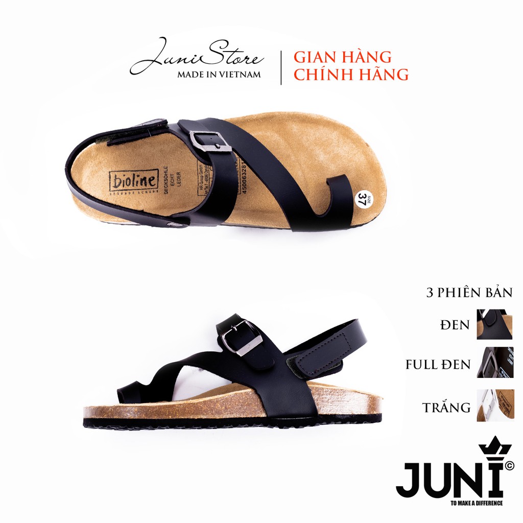 [DA PU/CHỐNG NƯỚC] PU20-Dép da sandal xỏ ngón Unisex, Màu đen, đế trấu Bioline Birken - Xuất khẩu châu Âu - Juni Store