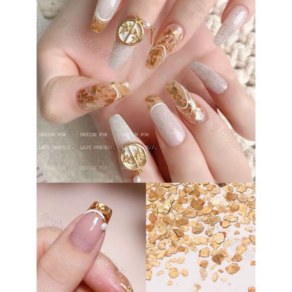 Khảm trai nail trang trí móng 2 màu Vàng/Bạc, nhũ vảy xà cừ, vảy cá