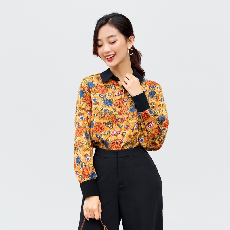 Áo Sơ Mi Nữ Họa Tiết Hoa GILLEE Lụa Tuyết Lisa