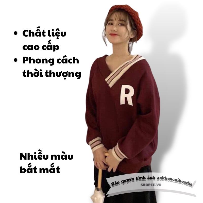 Áo thu đông nam nữ , áo sweater form rộng nam nữ dài tay phối chữ R 3 màu Freeship | BigBuy360 - bigbuy360.vn