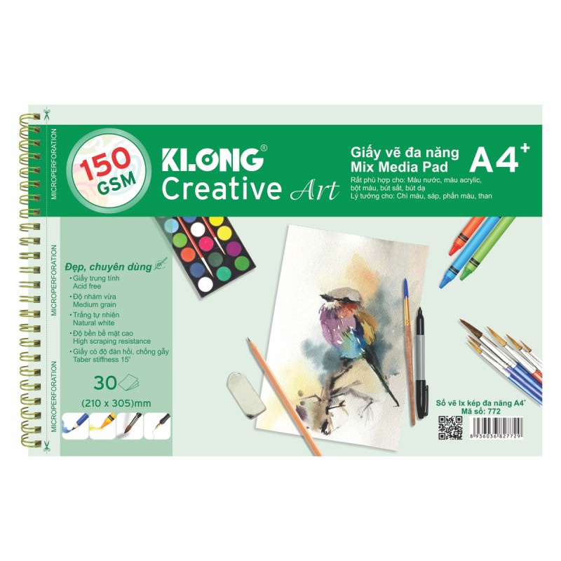 Sổ vẽ lò xo đa năng Creative Art khổ A4 định lượng 150 GSM - 30 tờ KLONG MS: 772