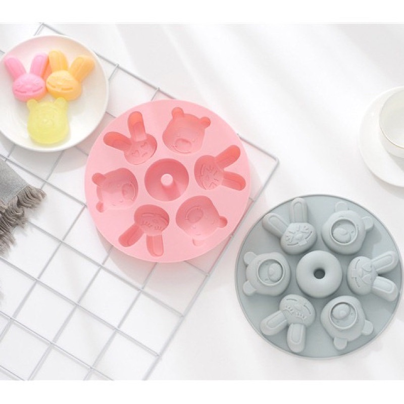 Khuôn silicon nhiều hình có nắp, làm bánh thạch pudding hình động vật xinh xắn cho bé