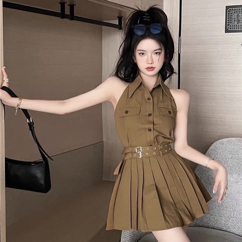 SET ÁO SƠ MI KÈM CHÂN VÁY XOÈ RETRO PHONG CÁCH PHÁP