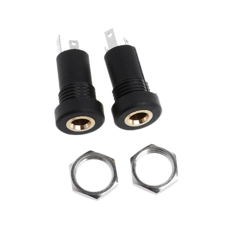 Set 2 ổ cắm jack audio 3.5MM panel hàn stereo đen 3 cực chân vàng kèm đai ốc