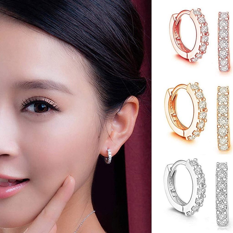 Khuyên tai tròn đính đá đường kính 12mm thời trang cho nữ