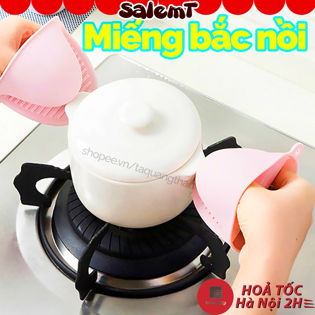 Cặp Găng Tay Bắc Nồi Bằng Silicon Mềm Chống Nóng Và Cách Nhiệt, Có Móc Treo Tiện Dụng Cho Nhà Bếp