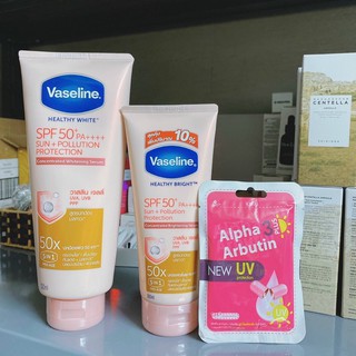 Combo dưỡng thể vaseline 50x 320ml + bột kích trắng alpha arbutin thái lan