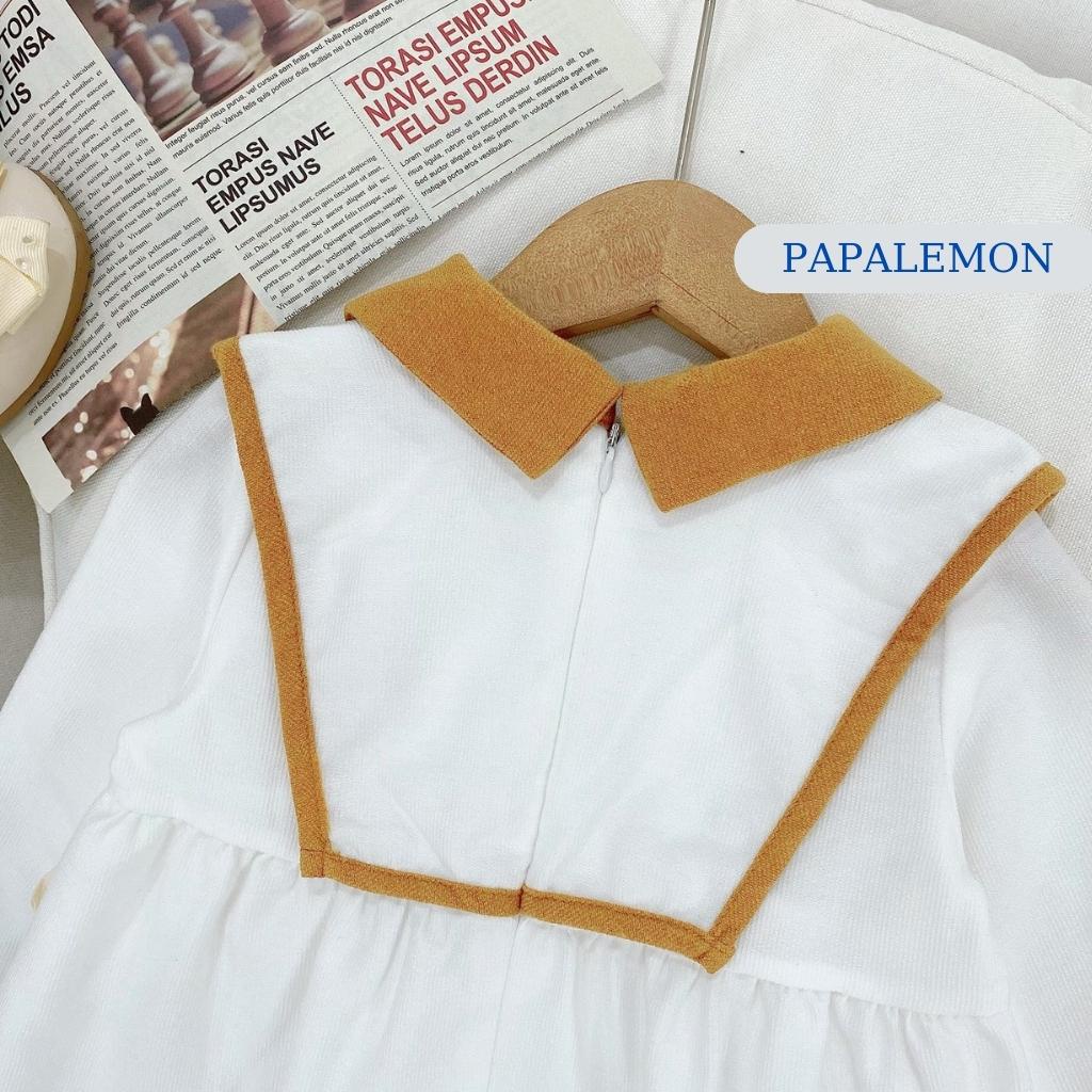 Váy thuỷ thủ cho bé gái, đầm cho bé thiết kế theo kiểu dáng babydoll tay bồng, chất liệu từ vải nhung mềm mại, PAPALEMON
