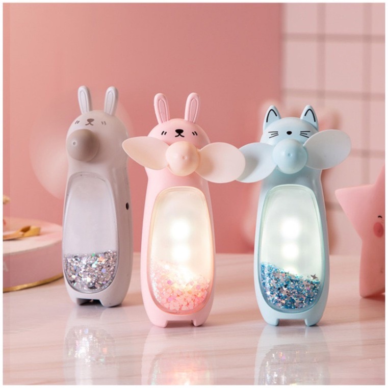 Quạt Cầm Tay Mini Hình Thỏ Có Đèn LED
