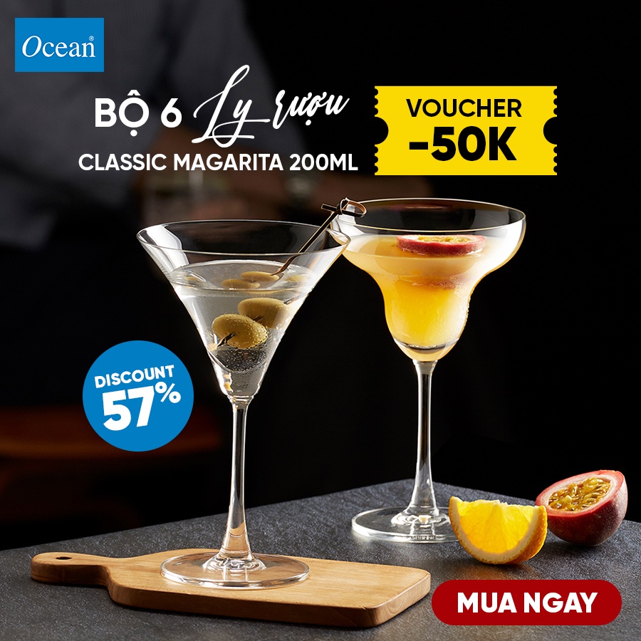 Bộ 6 Ly Rượu Thủy Tinh Ocean Classic Magarita 200ml - Chính Hãng