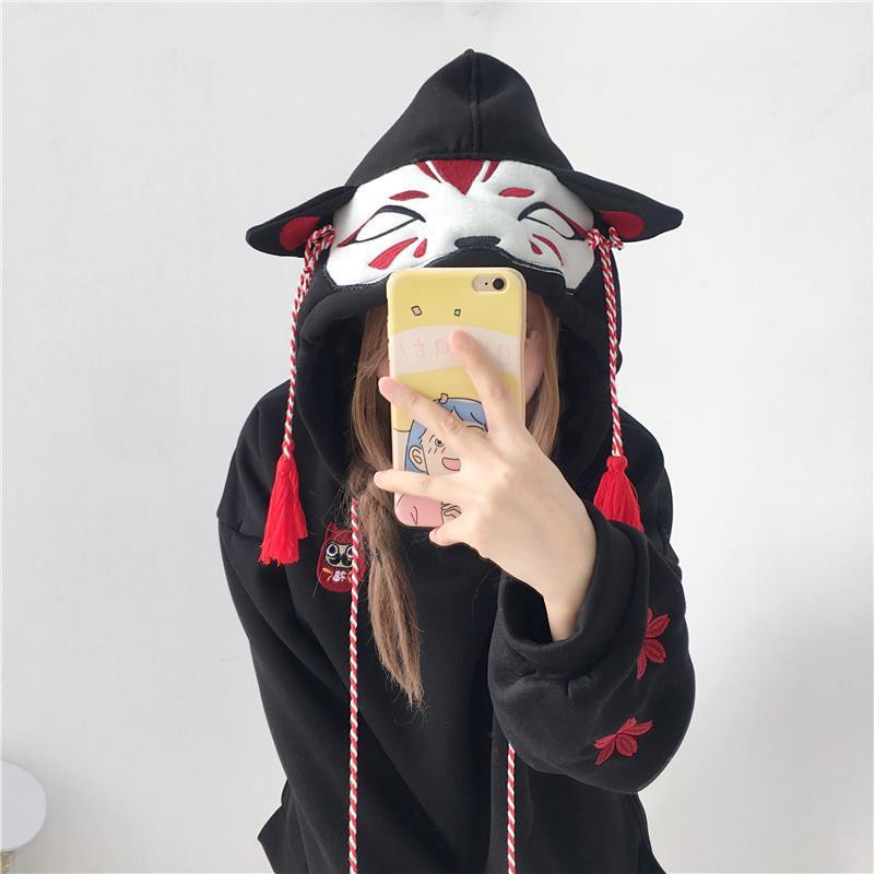 【COD & Ready stock】Áo hoodie dáng rộng thiết kế tai mèo dễ thương phong cách Nhật Bản dành cho nữ