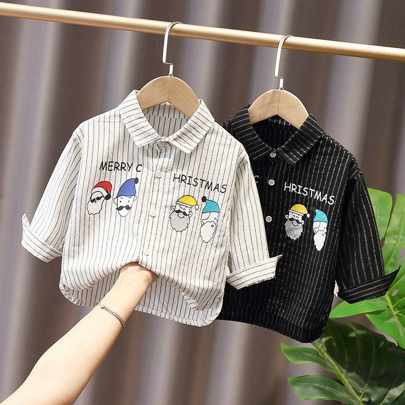 Áo sơ mi tay dài kẻ sọc dọc chất liệu cotton thời trang Hàn Quốc cho bé trai