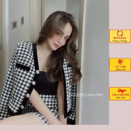 Set dạ tweed nữ caro công sở chân váy chữ a kiểu dáng hàn quốc tiểu thư mùa đông