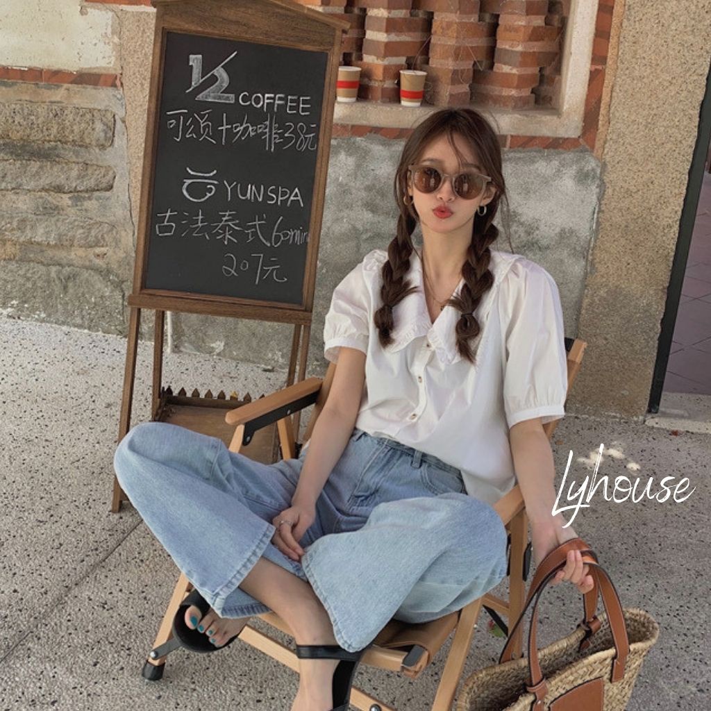 Áo sơ mi nữ form rộng cổ bèo Kiểu Màu Trắng đẹp ngắn tay ulzzang vintage hàn quốc cao cấp