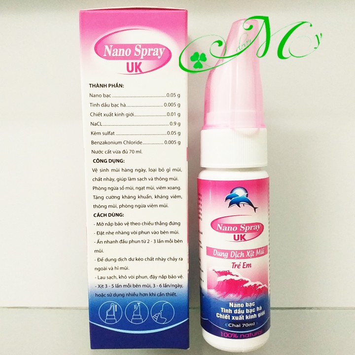Xịt rửa mũi Nano Spray UK Trẻ em - Chứa nano bạc - Bảo vệ mũi, phòng ngừa viêm mũi